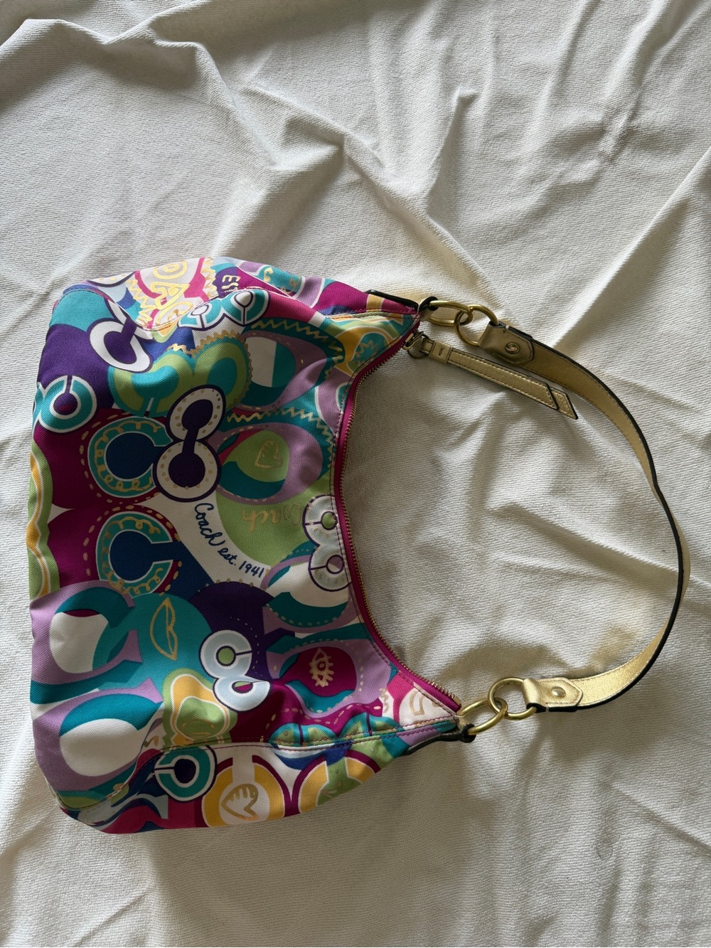 Coach Multicolor Logo Print Shoulder Bag in Pink, Purple, Blue, Green, Yellow - Picture 2 of 5